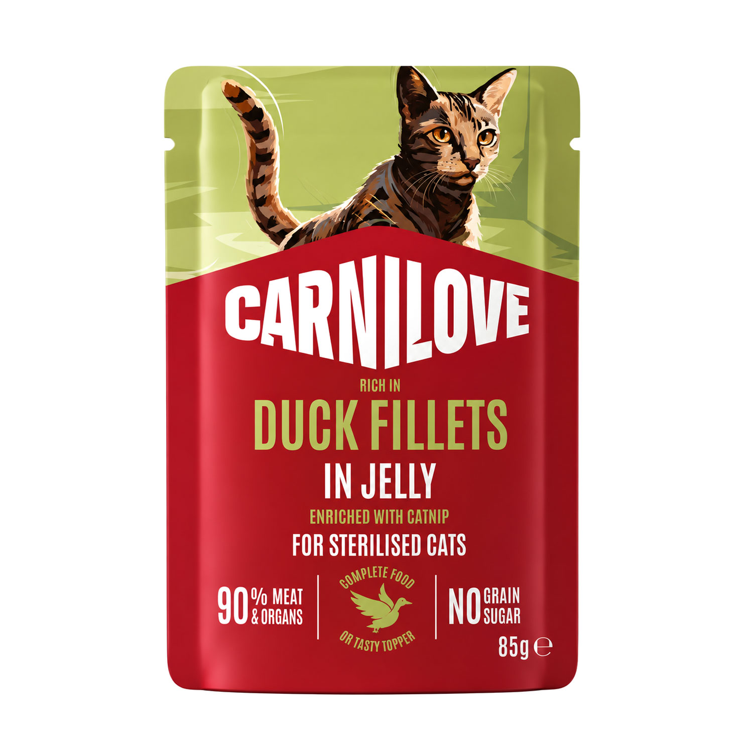 

Вологий корм для стерилізованих котів Carnilove Duck Fillets with Catnip In Jelly з качкою та котячою м'ятою, в желе, 85 г