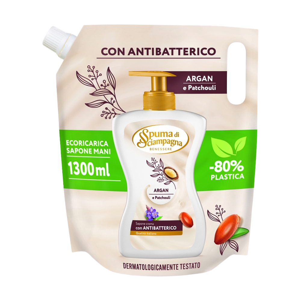 Антибактеріальне рідке мило для рук Spuma di Sciampagna Argan e Patchouli Аргана та пачулі, 1.3 л (дой-пак)