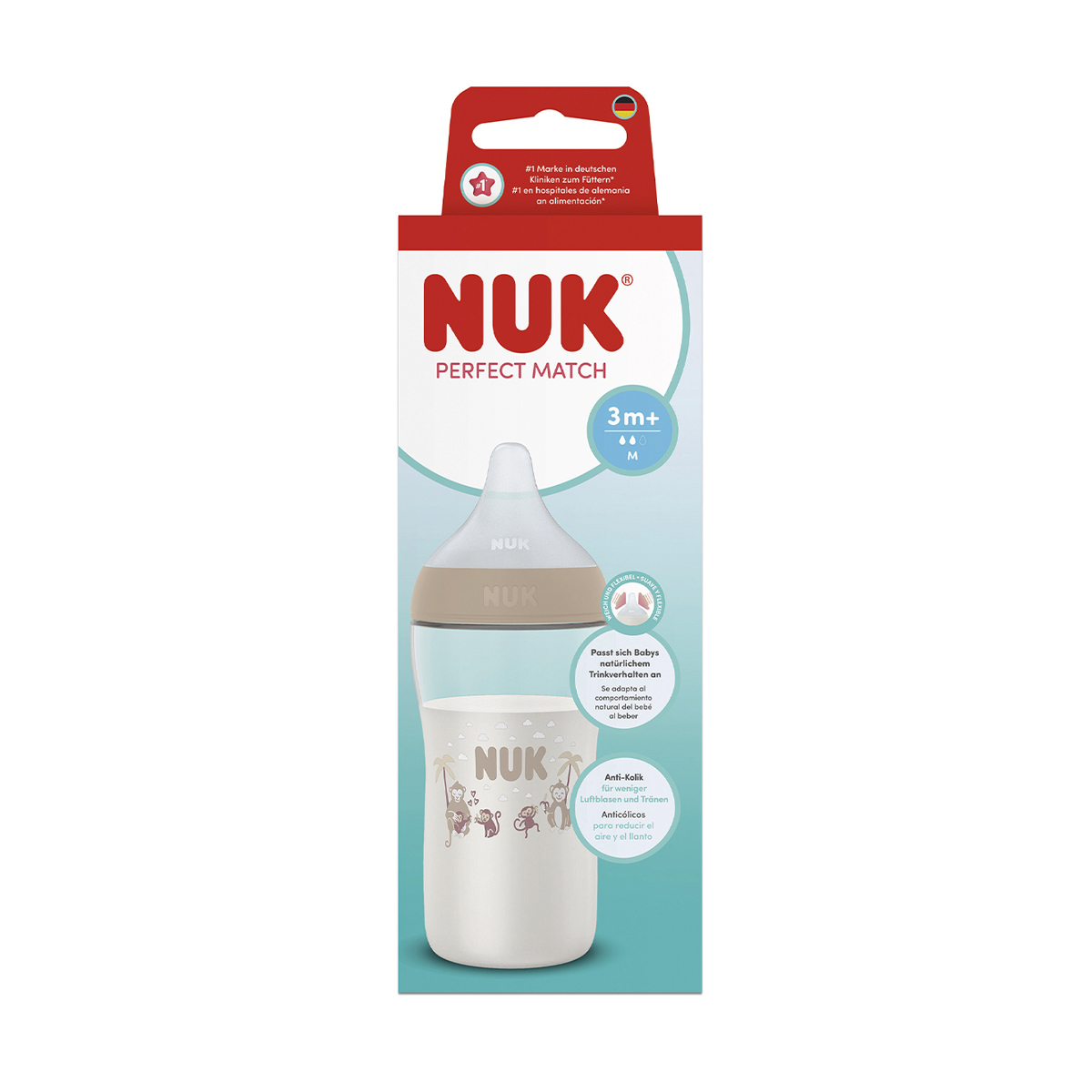 Пляшка для годування NUK Perfect Match Мавпа, від 3 місяців, 260 мл (3954206)