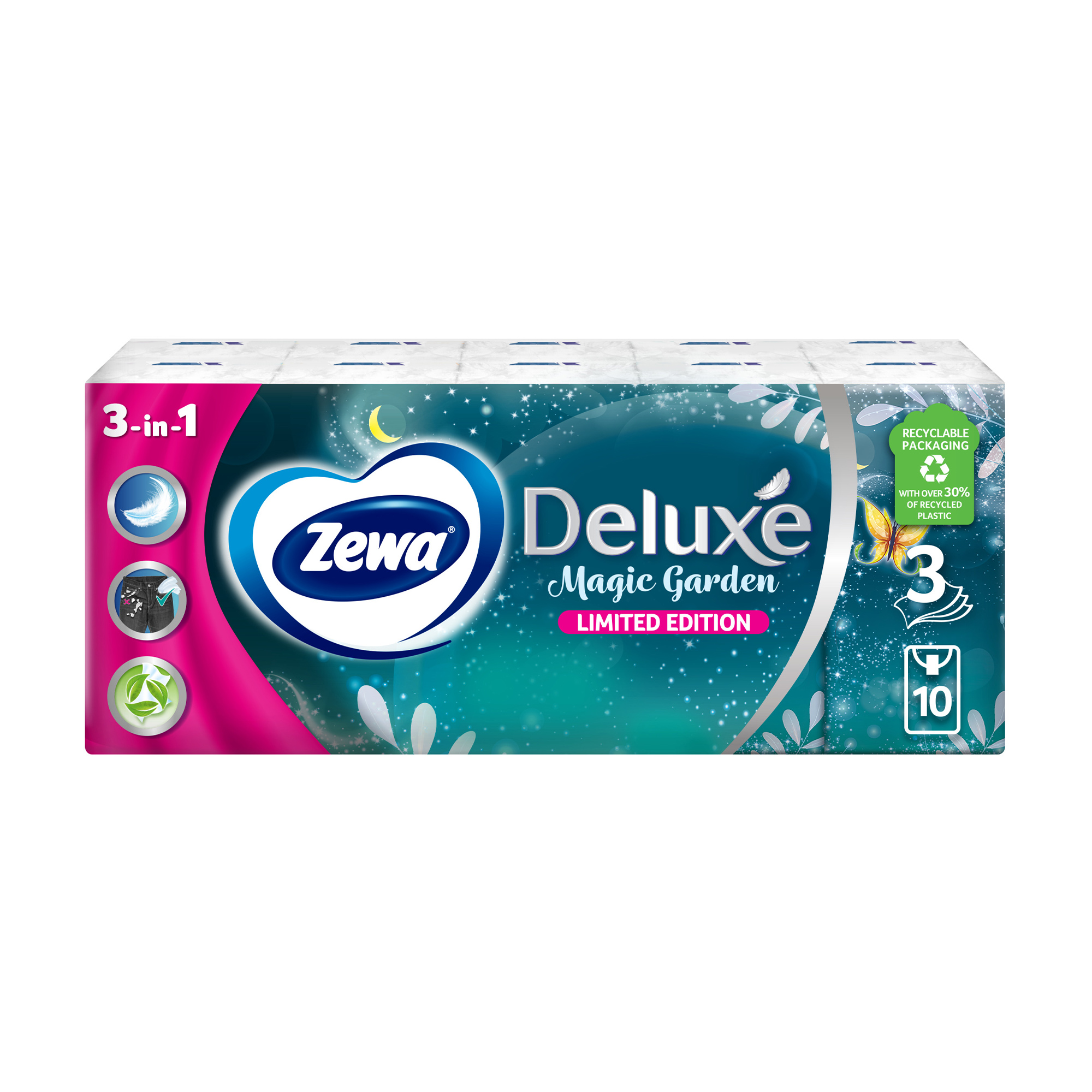 

Паперові носові хустинки Zewa Deluxe лімітована колекція 3-шарові, 10*10 шт
