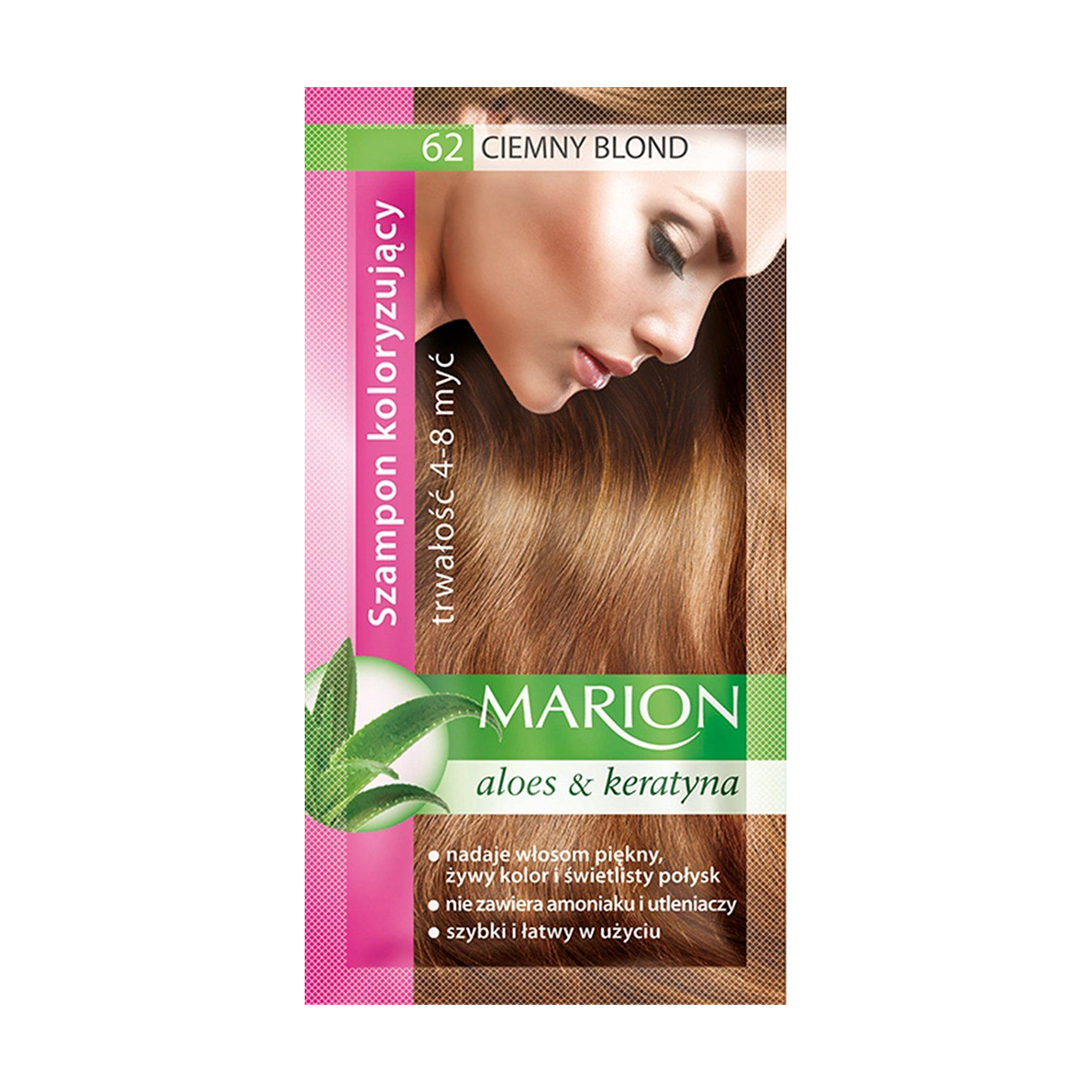 

Відтінковий шампунь для волосся Marion Aloe & Keratin Hair Color Shampoo 62 Dark Blonde, 40 мл