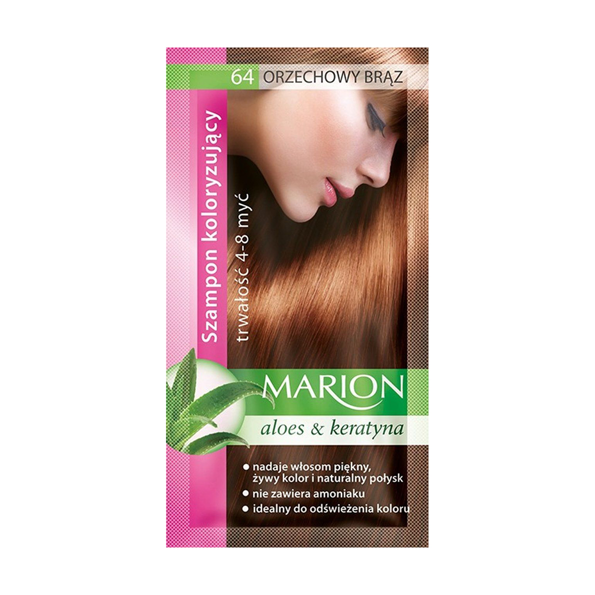 

Відтінковий шампунь для волосся Marion Aloe & Keratin Hair Color Shampoo 64 Hazelnut Brown, 40 мл