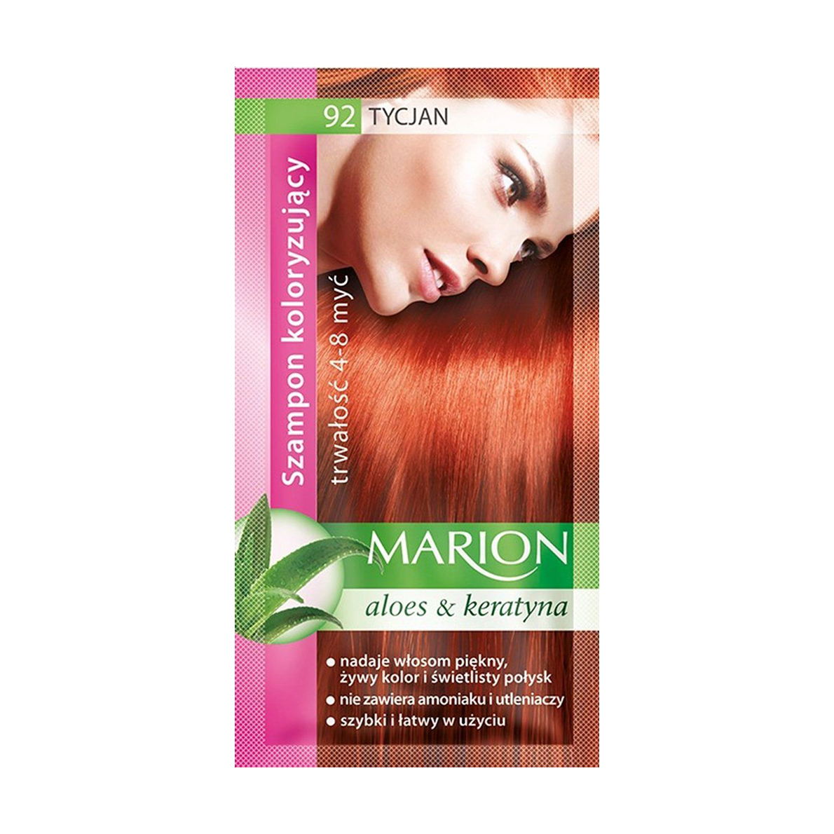 

Уцінка! Відтінковий шампунь для волосся Marion Aloe & Keratin Hair Color Shampoo 92 Titian, 40 мл