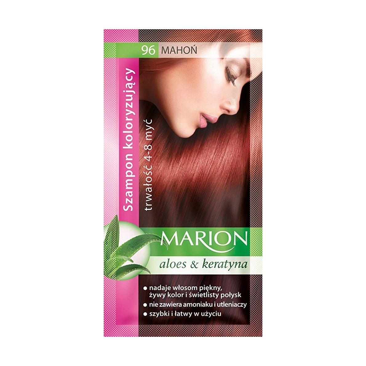 

Уцінка! Відтінковий шампунь для волосся Marion Aloe & Keratin Hair Color Shampoo 96 Mahogany, 40 мл