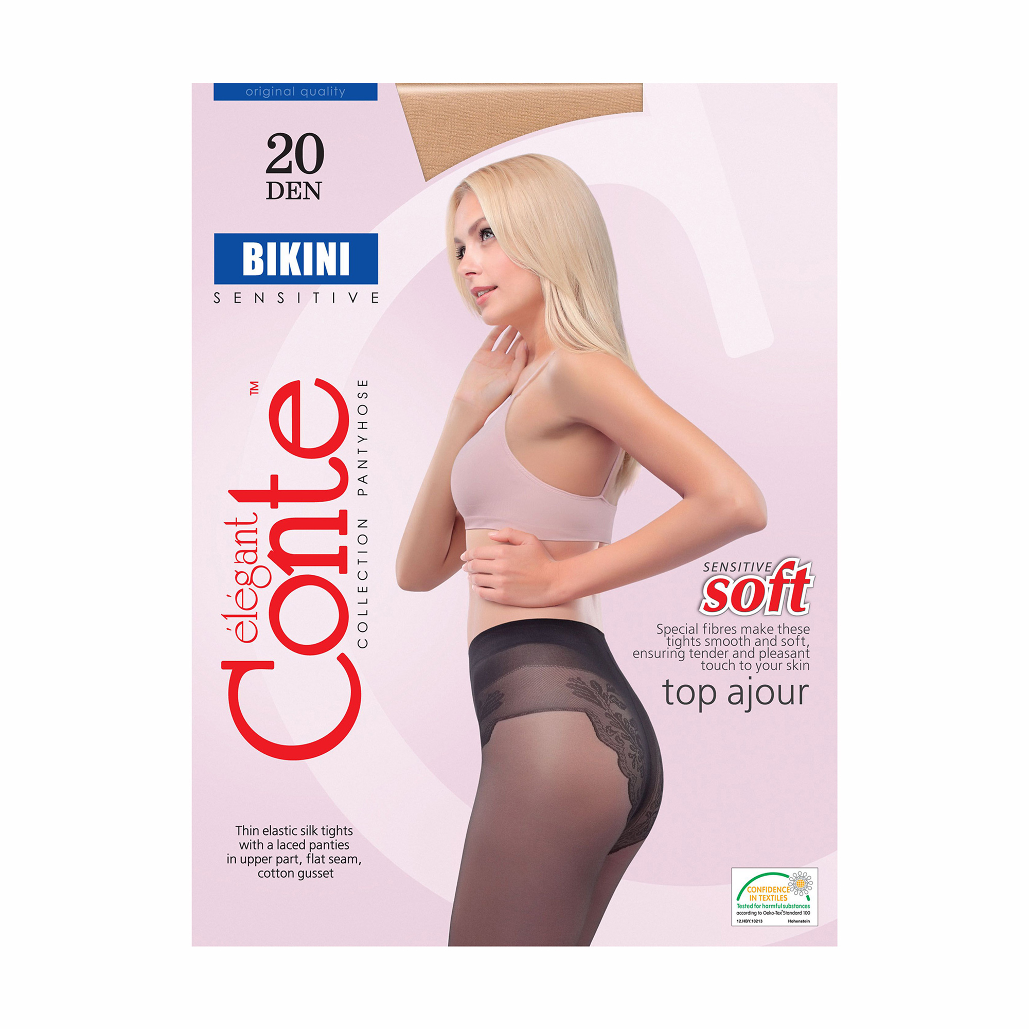 

Колготки жіночі Conte elegant Bikini з ажурними трусиками, 20 DEN, Shade, розмір 2