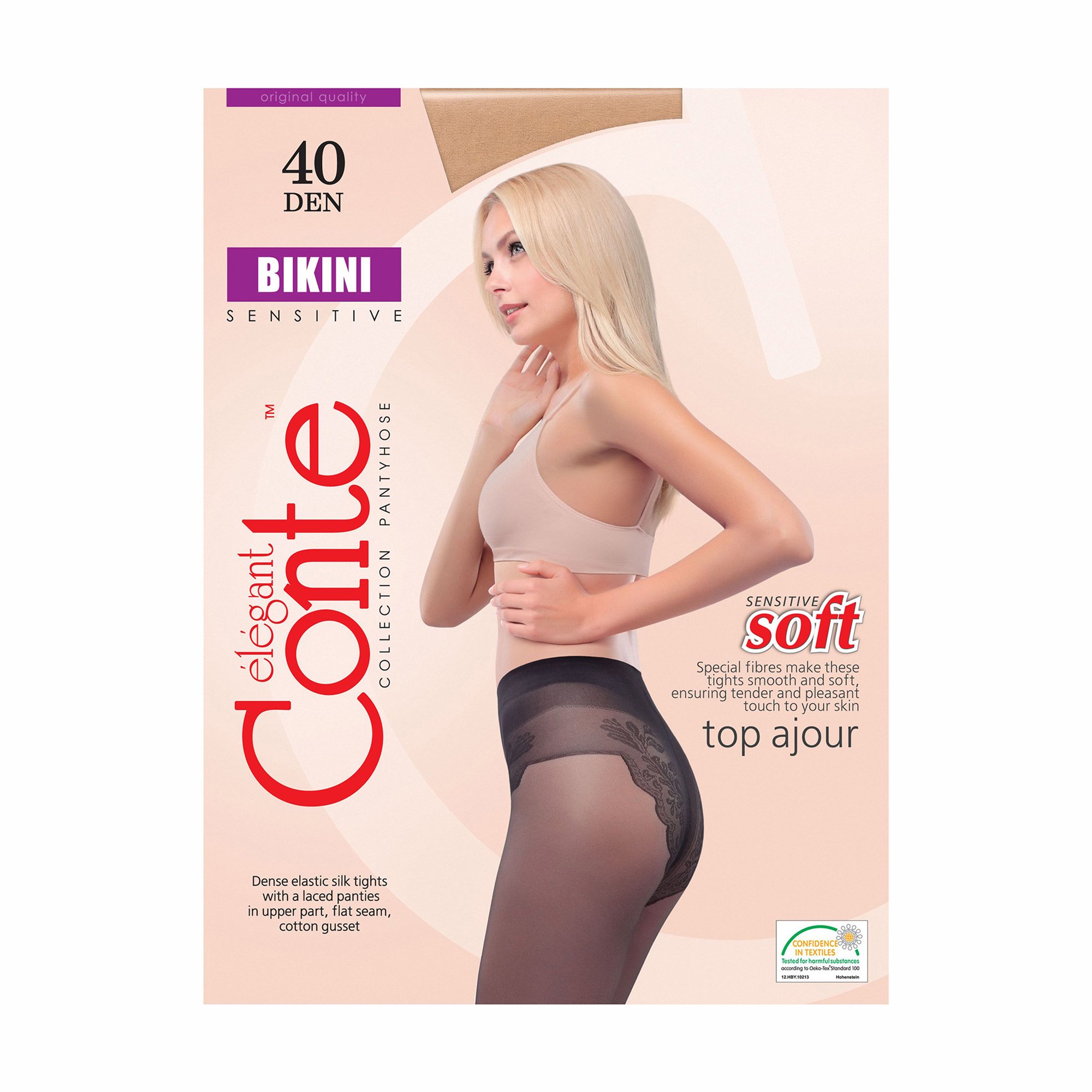 

Колготки жіночі Conte elegant Bikini з ажурними трусиками, 40 DEN, Natural, розмір 4