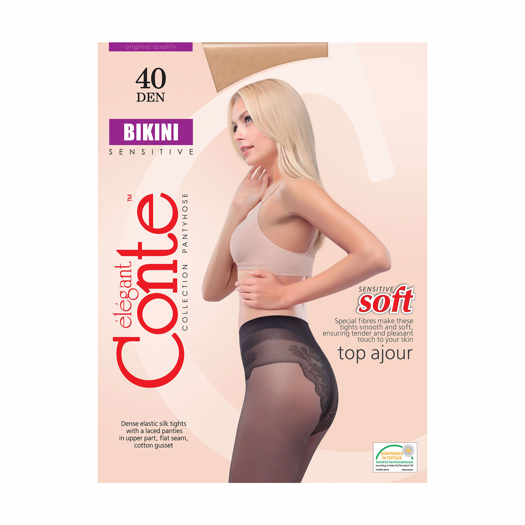 

Колготки жіночі Conte elegant Bikini з ажурними трусиками, 40 DEN, Shade, розмір 4