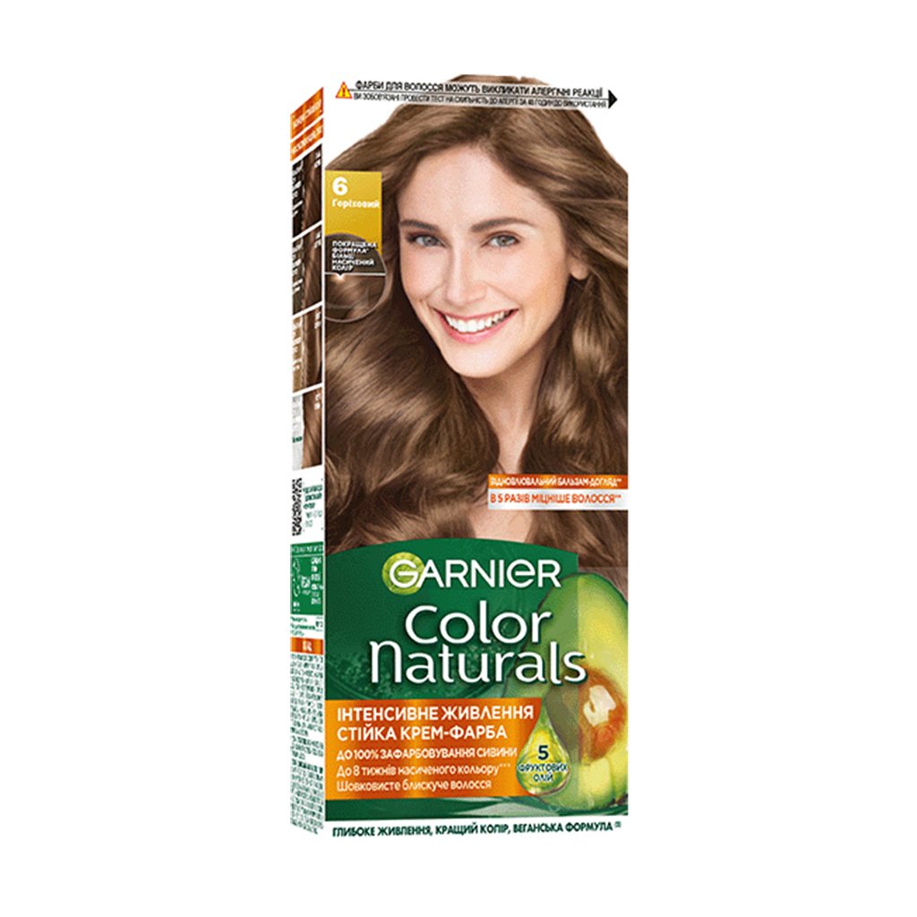 

Стійка крем-фарба для волосся Garnier Color Naturals з п'ятьма оліями, 6 Горіховий, 110 мл