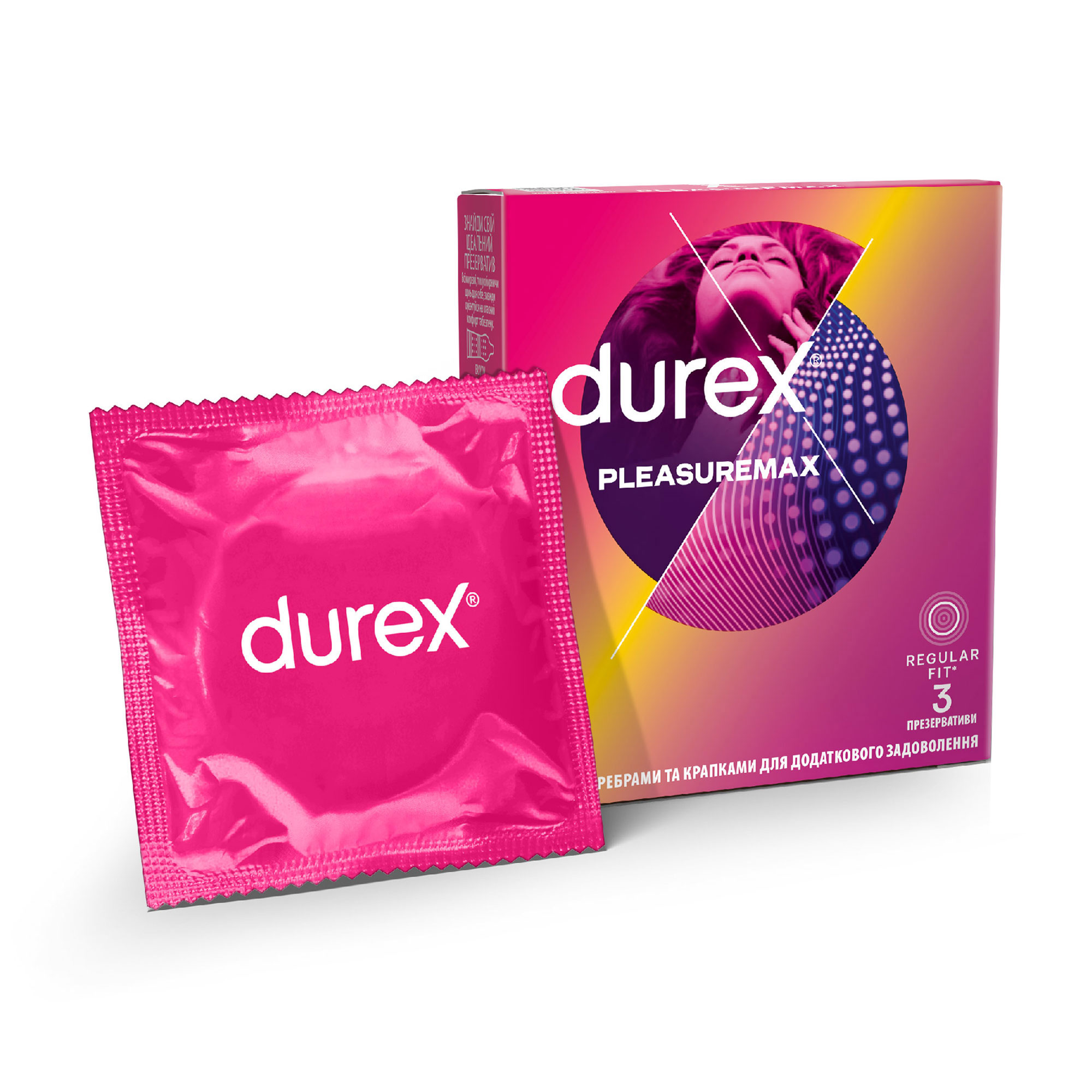 

Презервативи латексні з силіконовою змазкою Durex Pleasuremax з ребрами та крапками, 3 шт