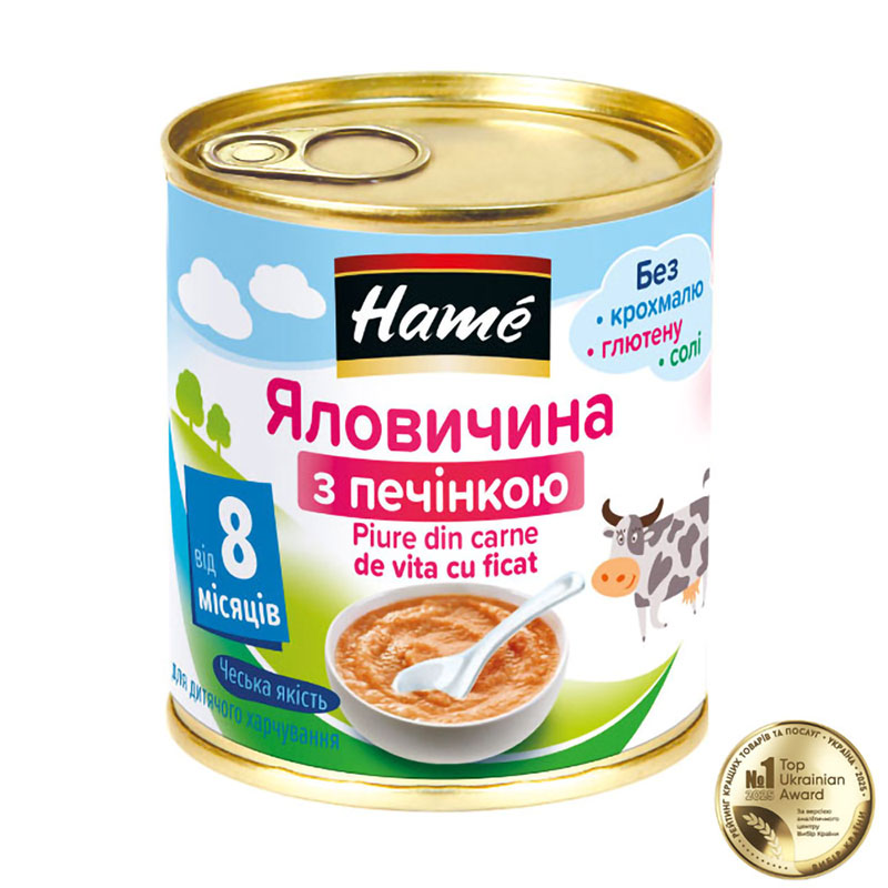

Уцінка! Дитяче м'ясне пюре Hame Яловичина з печінкою, від 8 місяців, 100 г