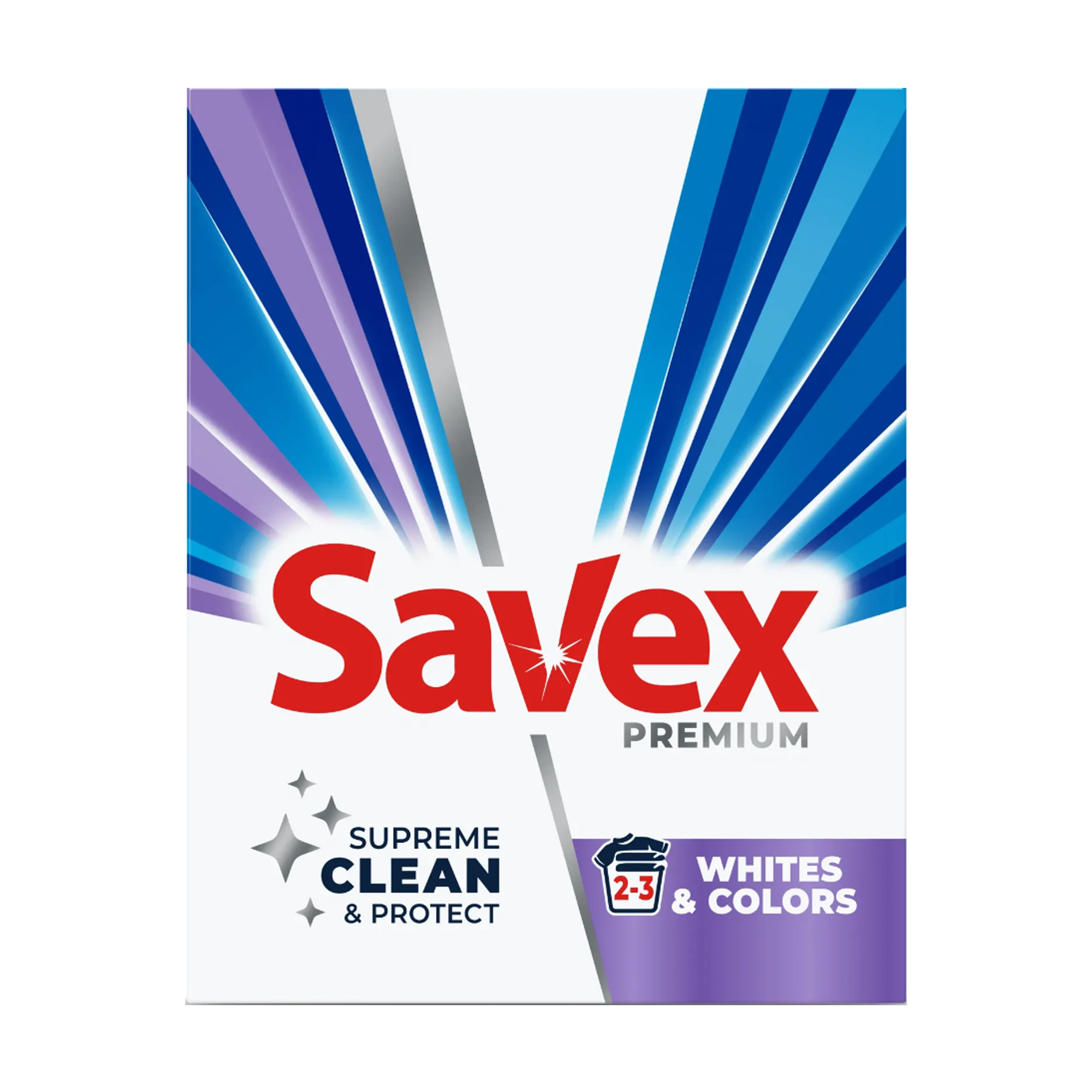 

Пральний порошок для білих та кольорових тканин Savex Whites & Colors, автомат, 2-3 цикли прання, 400 г