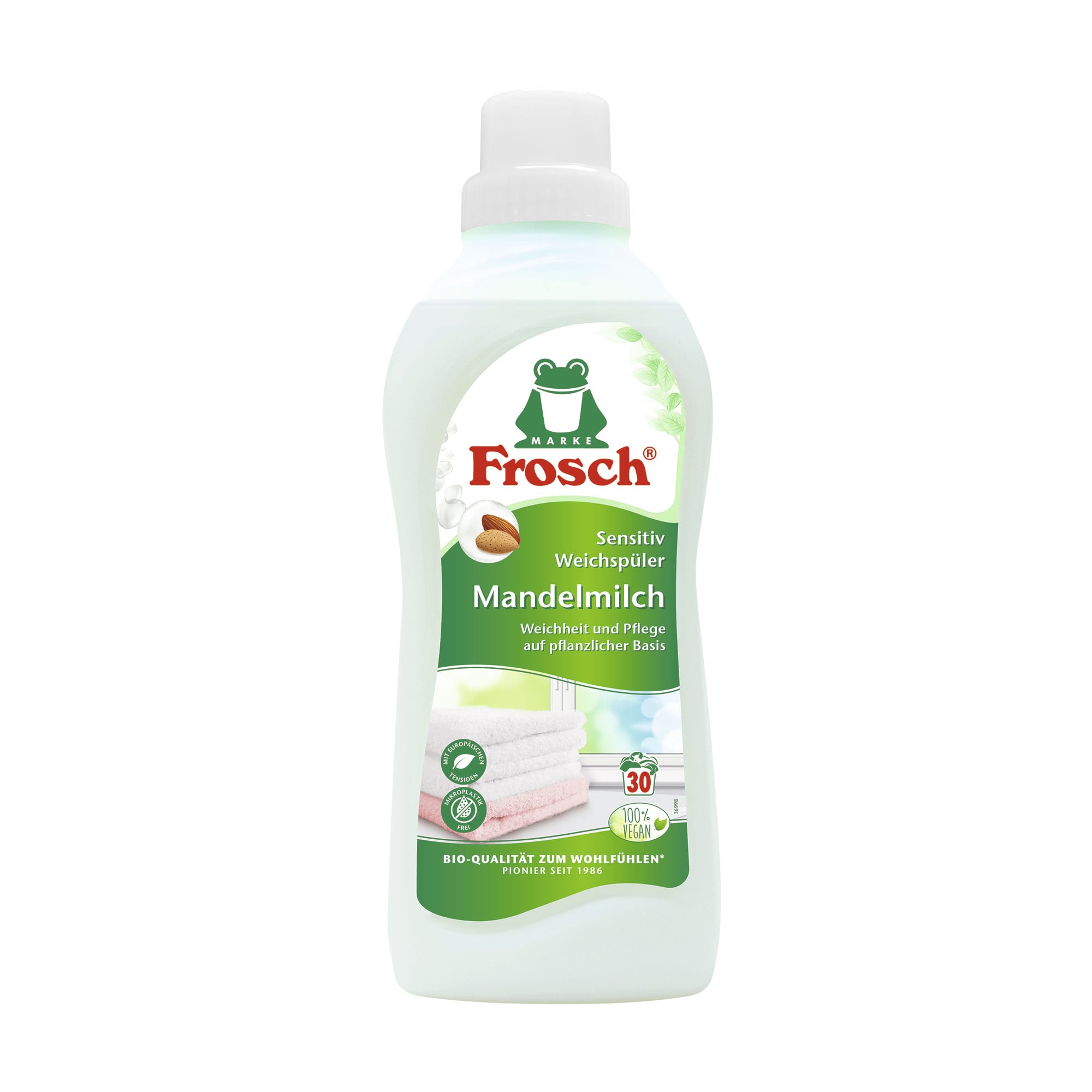

Концентрований ополіскувач для білизни Frosch Мигдальне молочко, 30 циклів прання, 750 мл