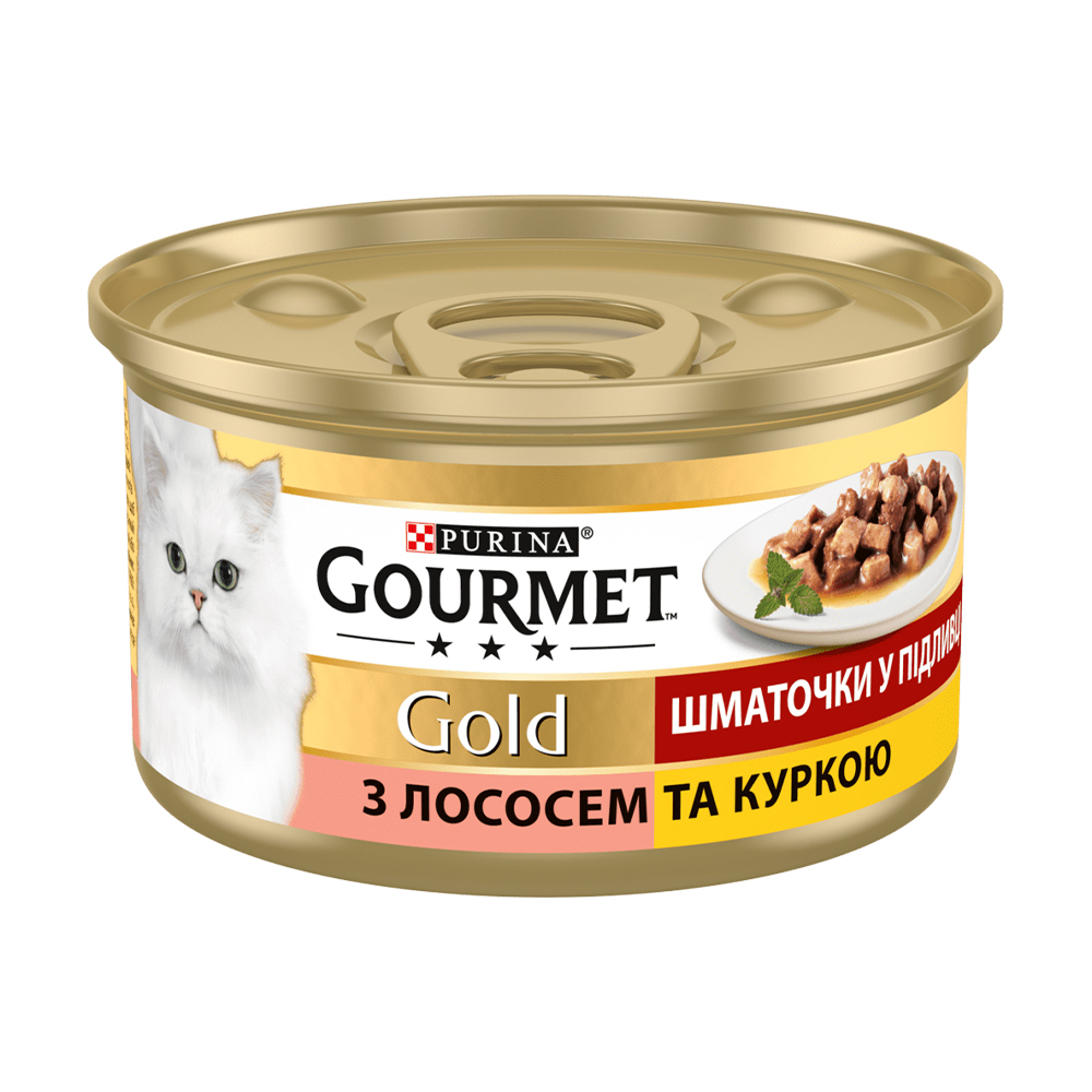 

Вологий корм для кішок Gourmet Gold з лососем та куркою, 85 г