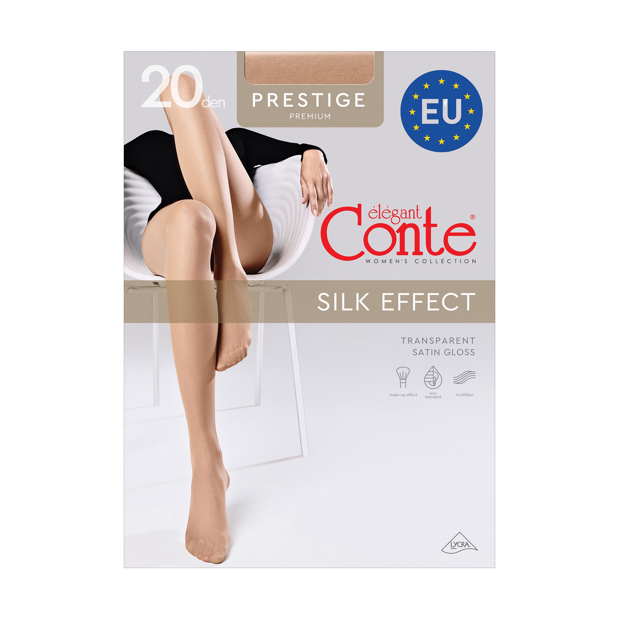 

Колготки жіночі Conte elegant Prestige з ефектом ніжного шовку, без шортиків, 20 DEN, Grafit, розмір 5