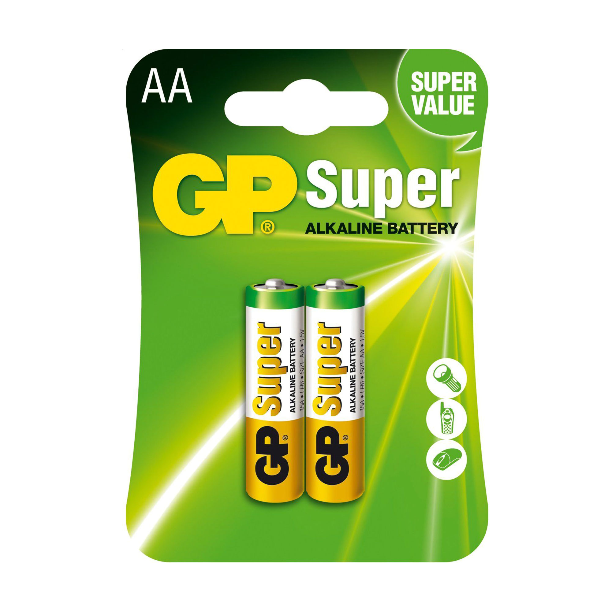 

Лужні батарейки GP Super Alkaline AA 15A-U2 LR6, 1.5V, 2 шт