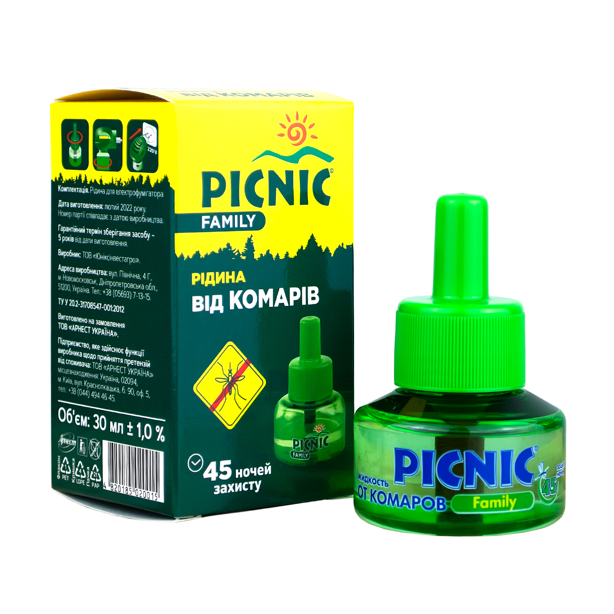 

Уцінка! Рідина Picnic Family від комарів, 45 ночей, 30 мл