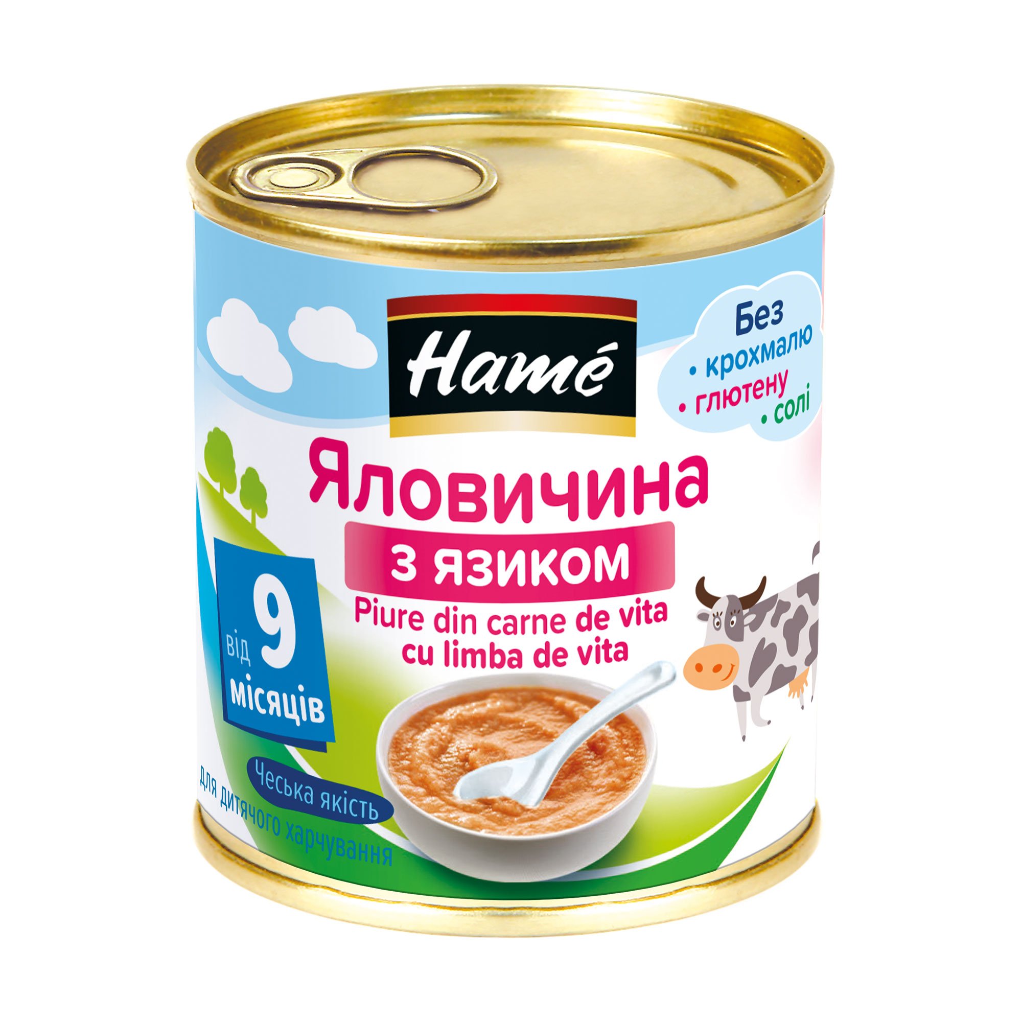 

Уцінка! Дитяче м'ясне пюре Hame Яловичина з язиком, від 9 місяців, 100 г