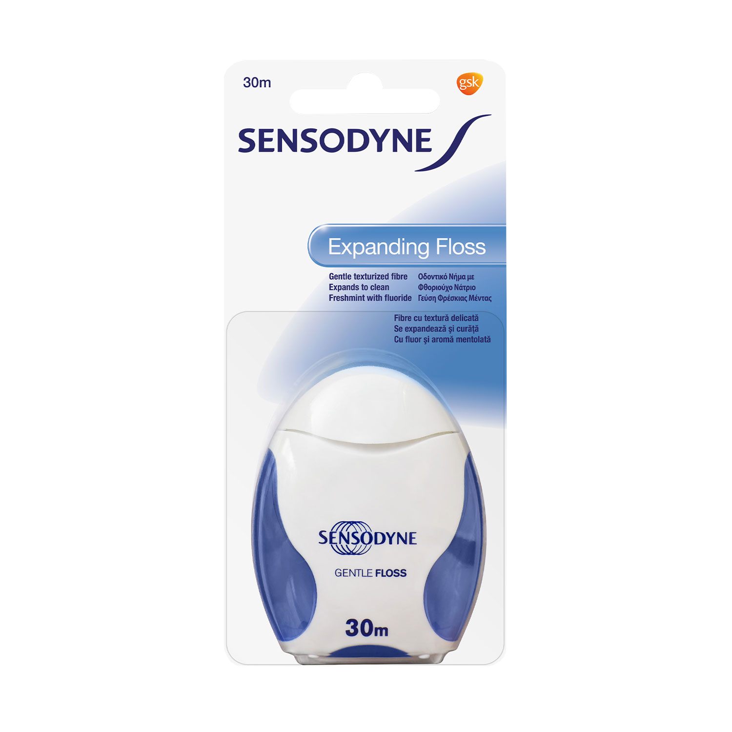 

Об'ємна зубна нитка Sensodyne для делікатного чищення зубів та ясен, 30 м