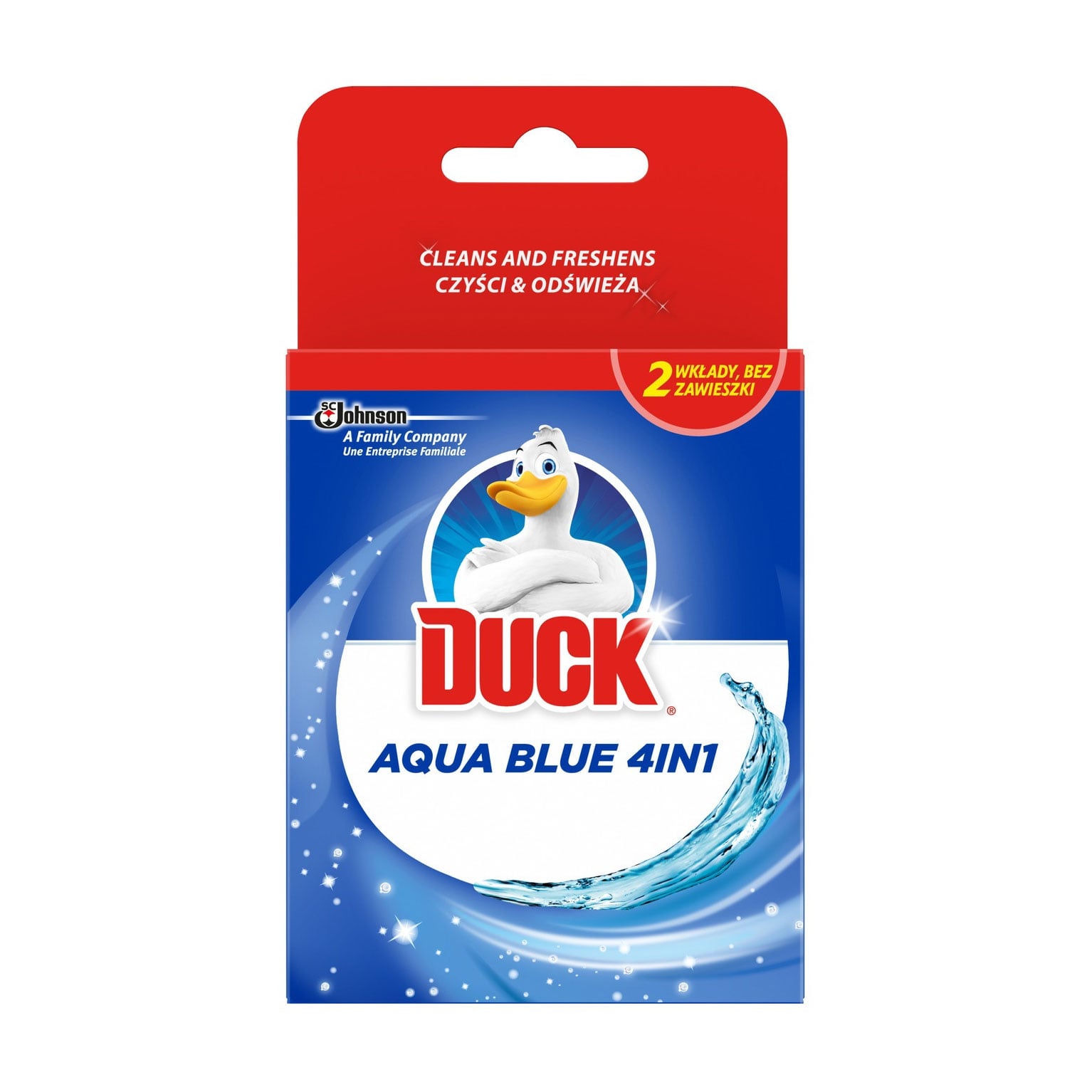 

Засіб для чищення туалету Duck Aqua 4 в 1 Синій, 2*36 г (змінний блок)