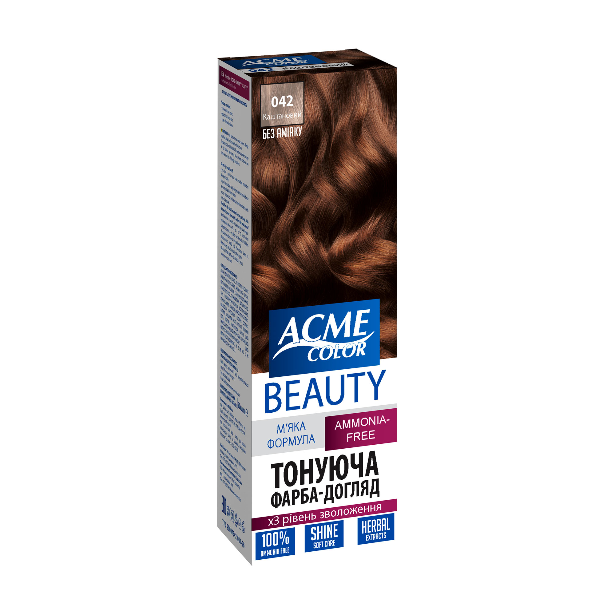 

Уцінка! Безаміачна тонувальна фарба для волосся Acme Color Beauty 042 Каштановий, 50 мл