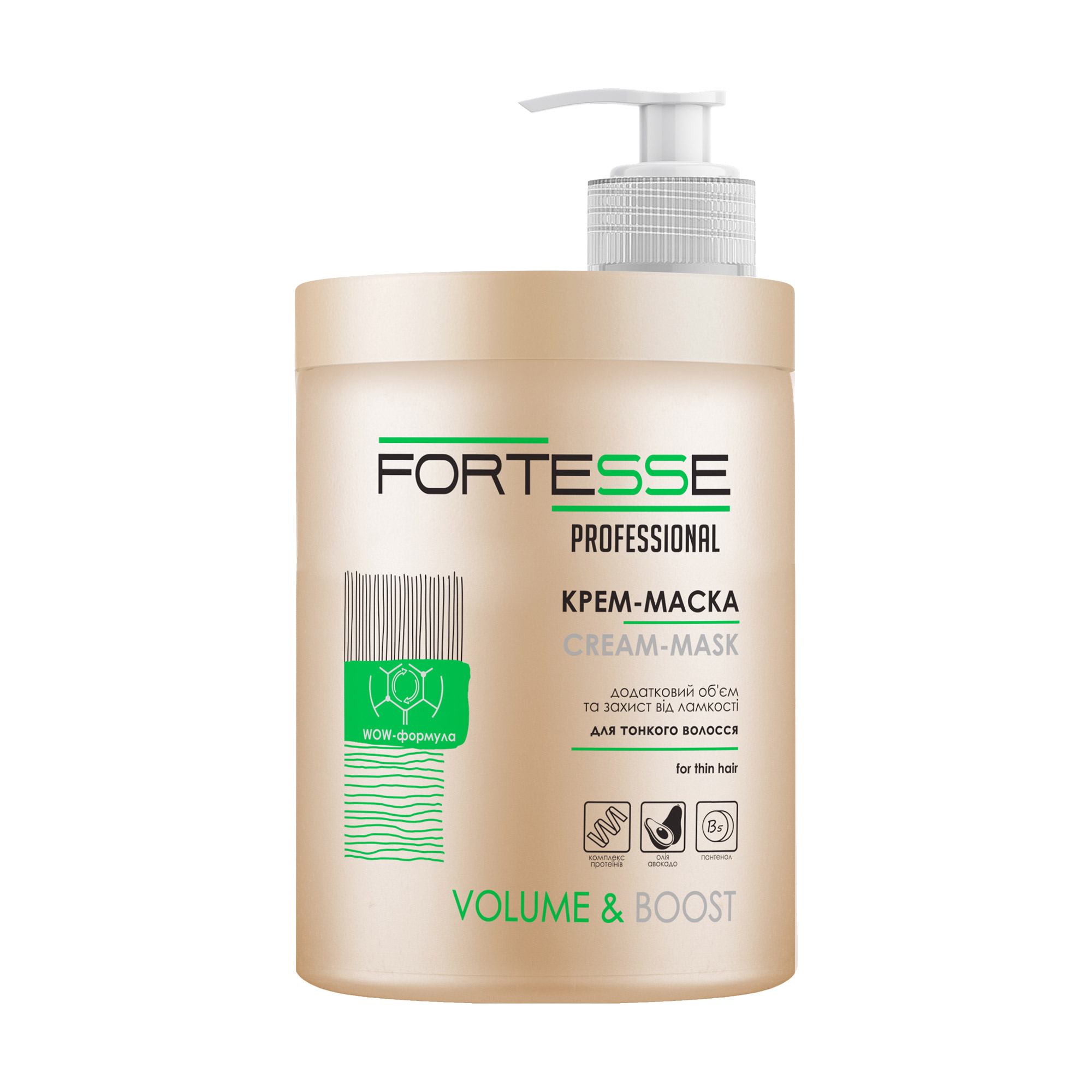 Маска для волосся FORTESSE Professional Volume додатковий об'єм, для тонкого волосся, 1 л