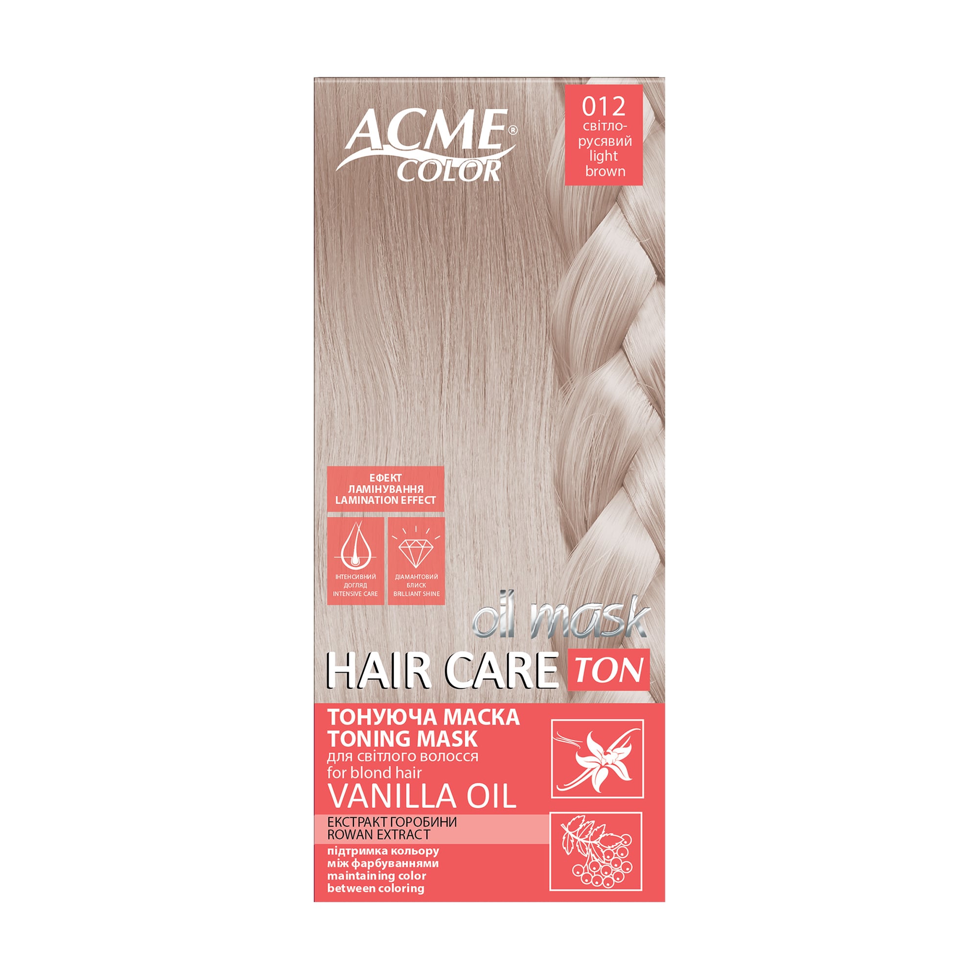 Тонувальна маска Acme Color Рябина Ton Oil Mask для світлого волосся з ефектом ламінування, 012 Світло-русявий, 30 мл