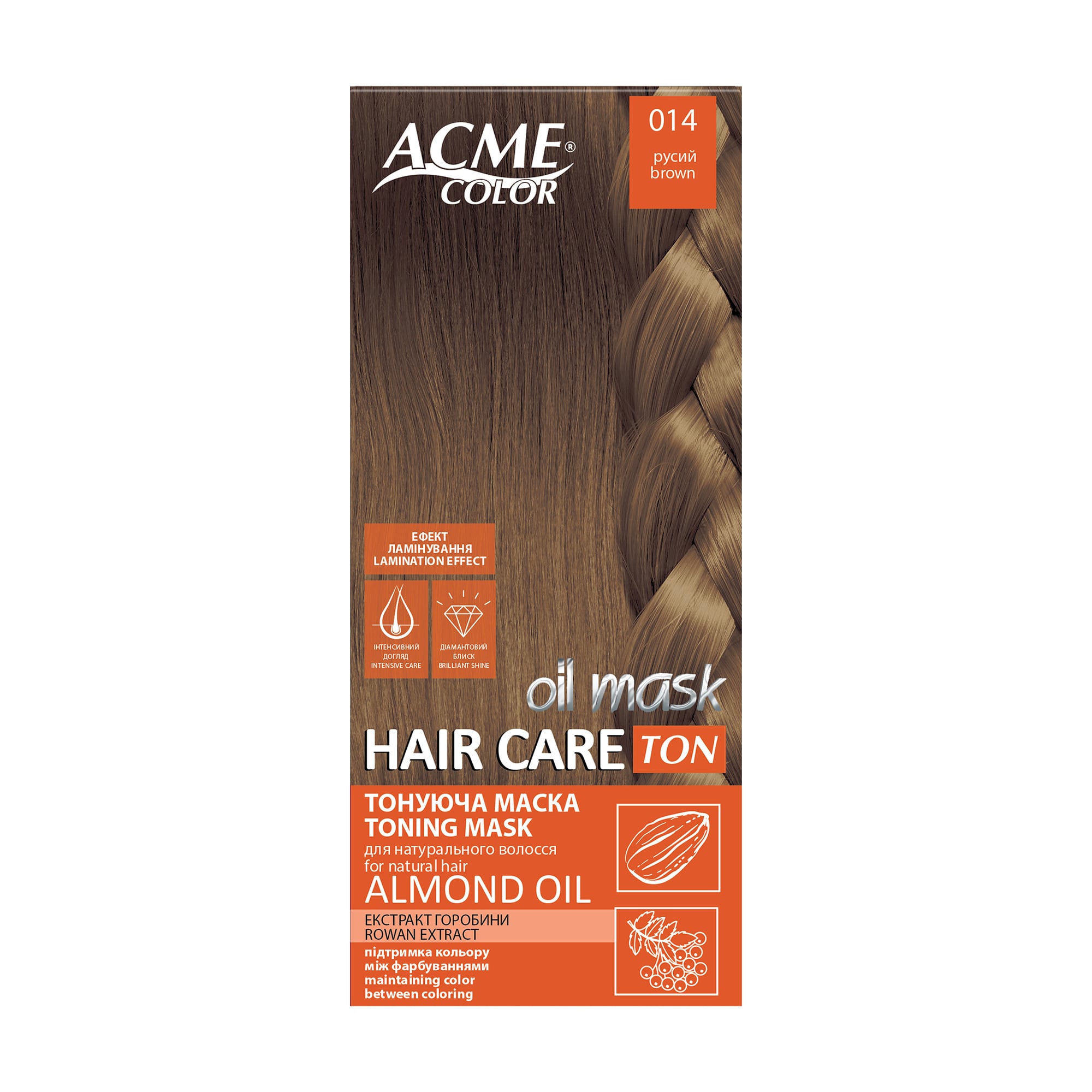 

Тонувальна маска Acme Color Рябина Ton Oil Mask для натурального волосся з ефектом ламінування, 014 Русявий, 30 мл