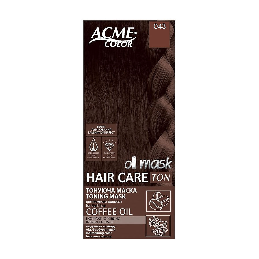 

Тонувальна маска Acme Color Рябина Ton Oil Mask для темного волосся з ефектом ламінування, 043 Темний каштан, 30 мл