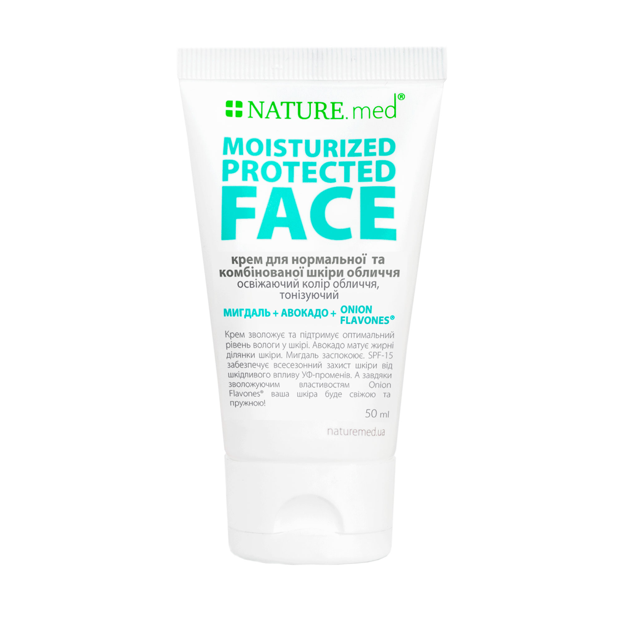

Тонізувальний крем для обличчя NATURE.med Moisturized Protected Face SPF 15, для нормальної та комбінованої шкіри, 50 мл
