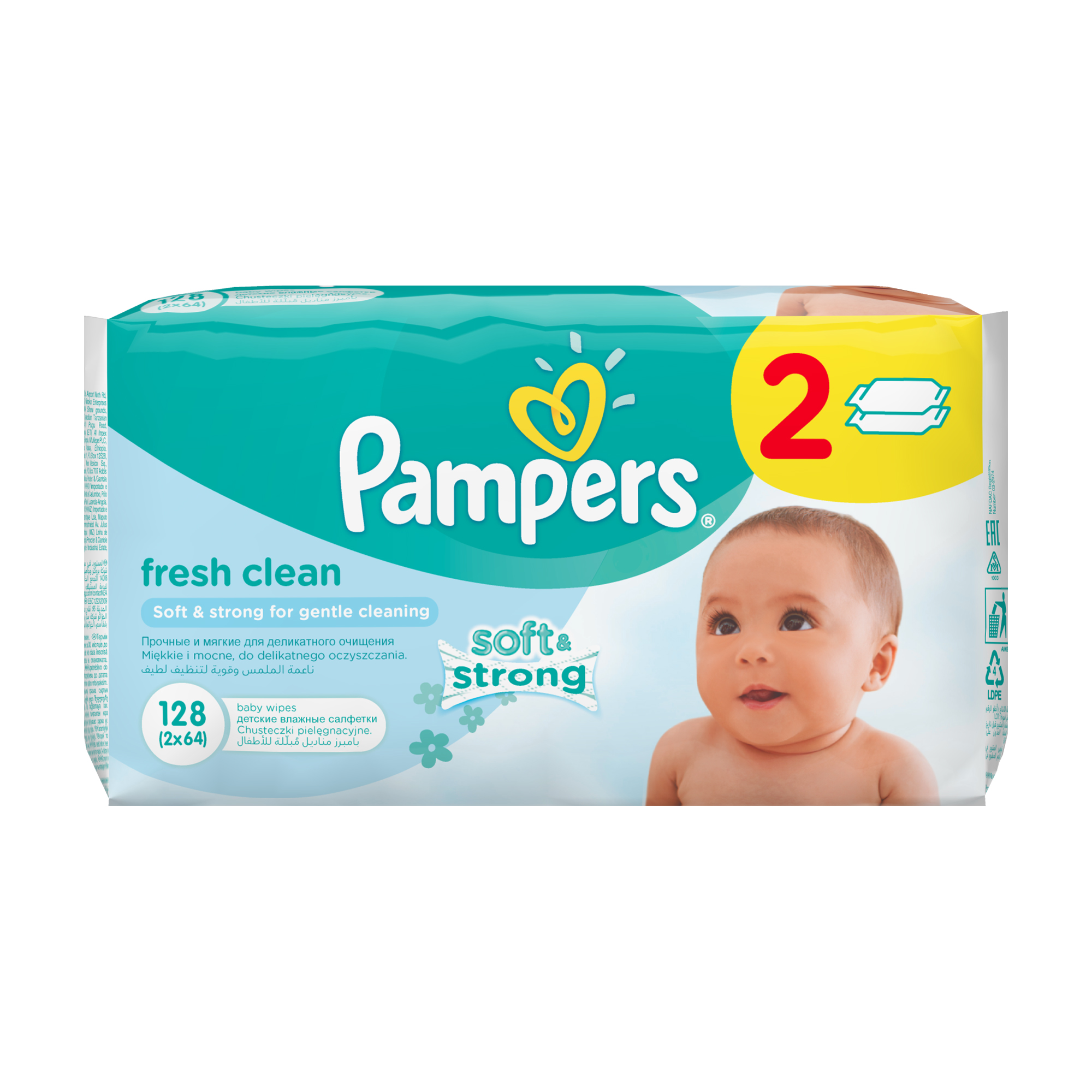 

Дитячі вологі серветки Pampers Baby Fresh Clean Duo змінний блок, 2*64 шт