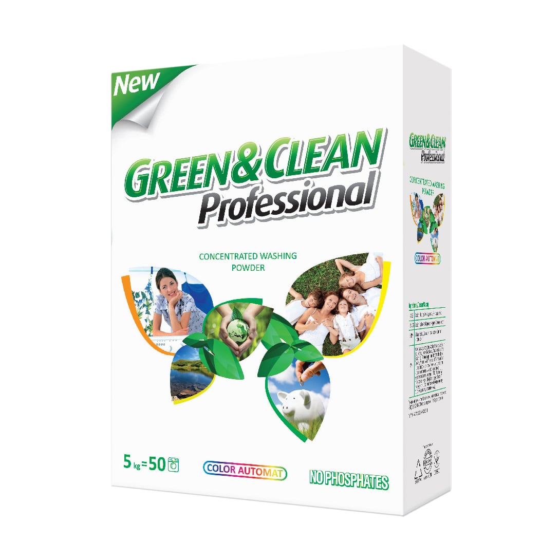 

Пральний порошок Green&Clean Professional для кольорового одягу, 50 циклів прання, 5 кг