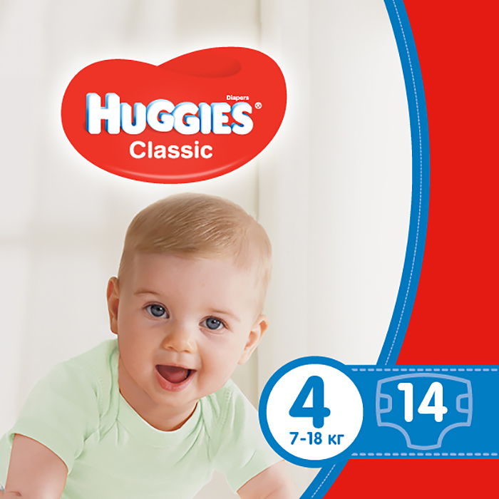 

Підгузки Huggies Classic розмір 4 (7-18 кг), 14 шт