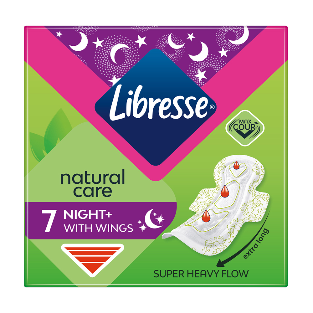 

Гігієнічні прокладки нічні Libresse Natural Care Night+ з крильцями, 7 шт