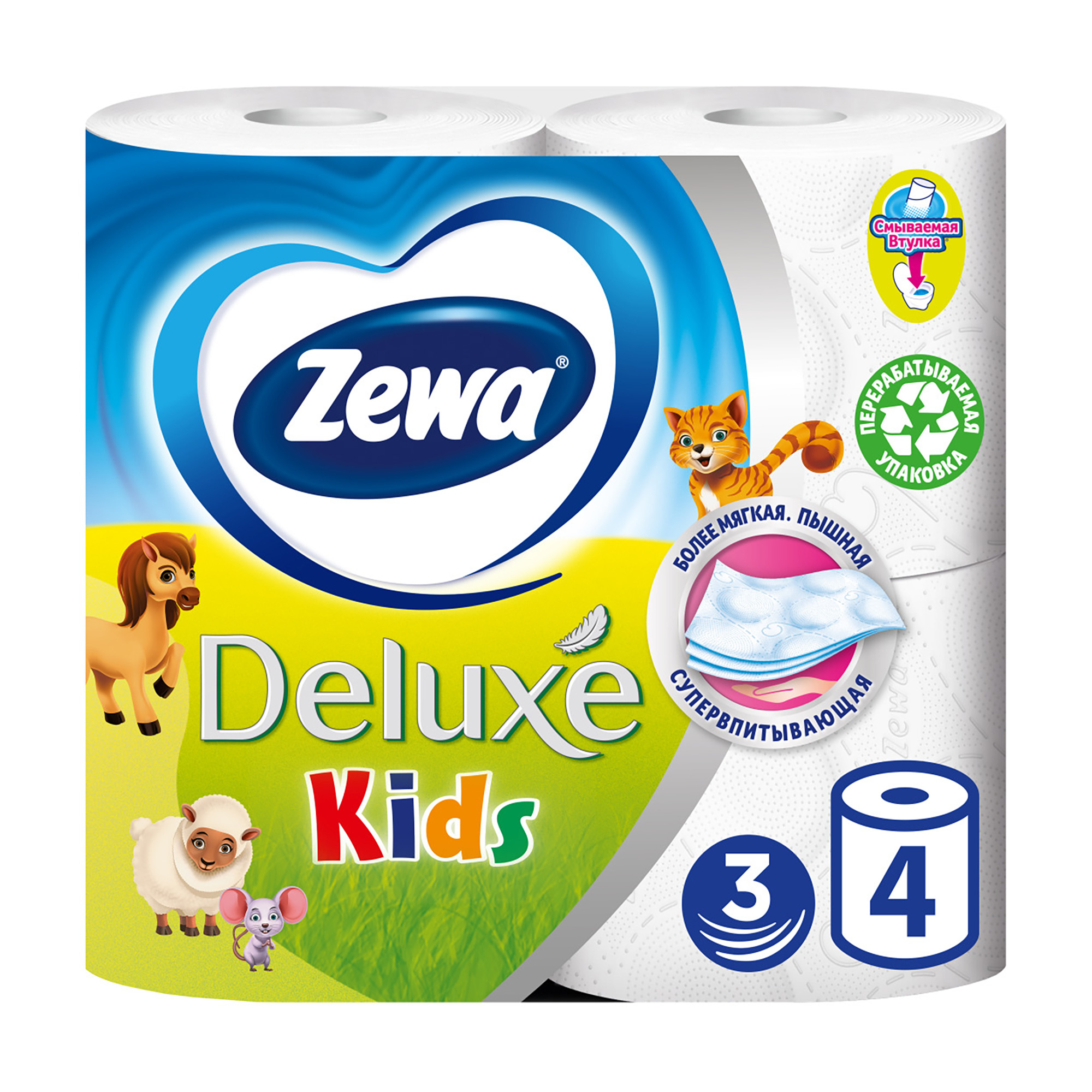 

Туалетний папір Zewa Deluxe Kids, 3-шаровий, 145 відривів, 4 рулони