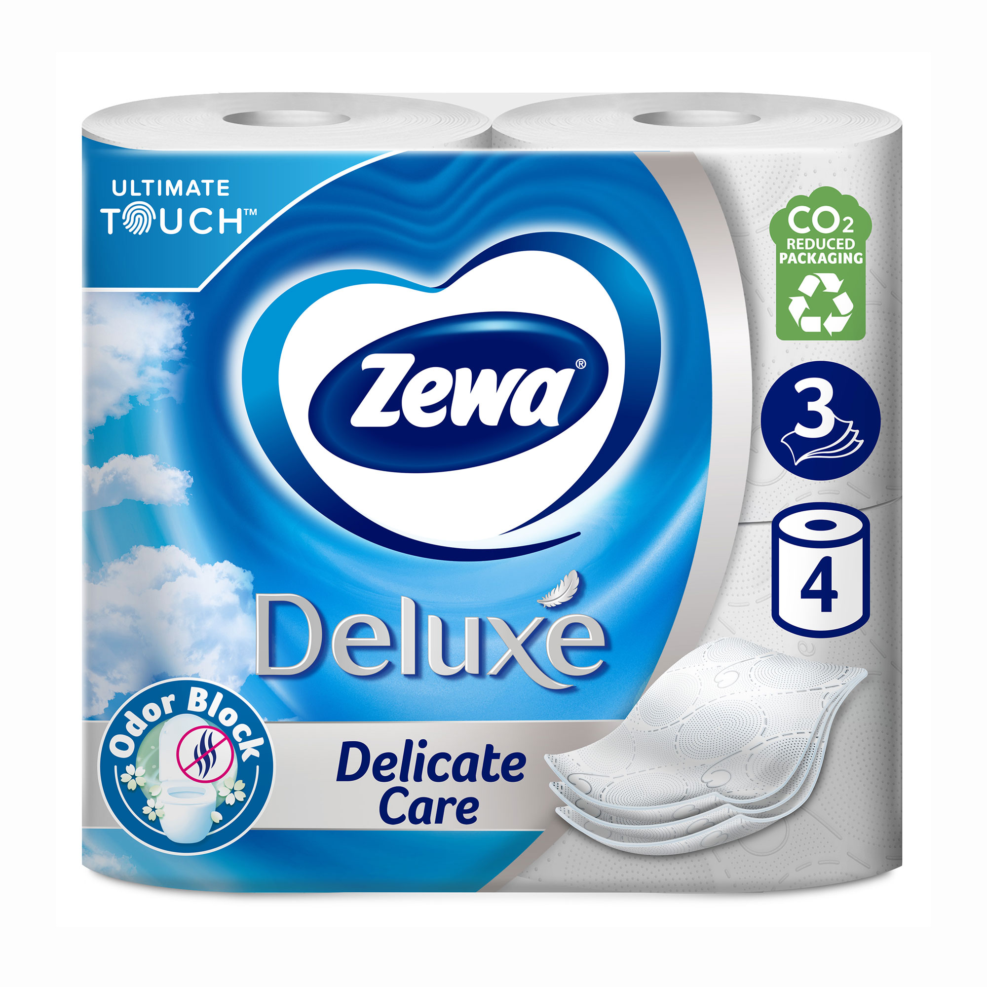 

Уцінка! Туалетний папір Zewa Deluxe білий, 3-шаровий, 150 відривів, 4 рулони