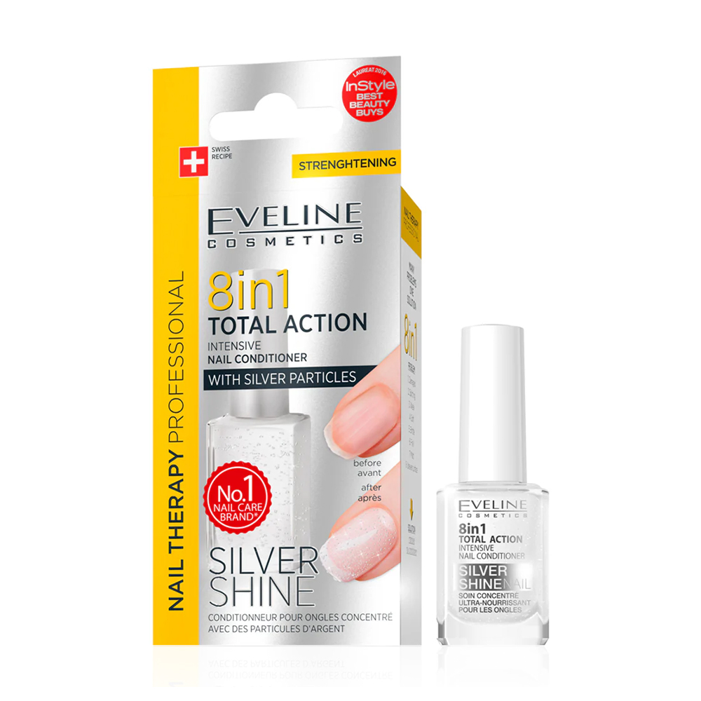 

Уцінка! Засіб для відновлення нігтів 8 в 1 Eveline Cosmetics Nail Therapy Professional Silver Shine, 12 мл