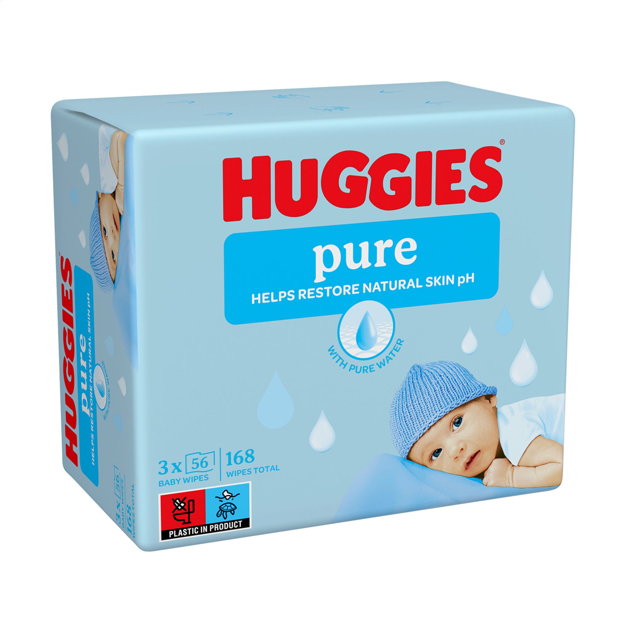 

Дитячі вологі серветки Huggies Pure для немовлят, 3*56 шт