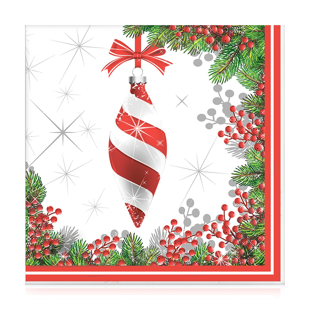 

Серветки декоративні Lito Ялинкова гілка з іграшкою, 3-шарові, 33*33 см, 18 шт