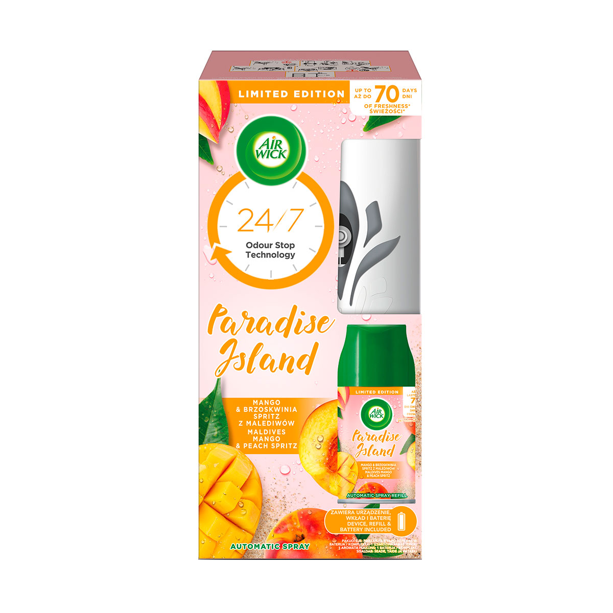 

Автоматичний освіжувач повітря Air Wick Freshmatic Automatic Spray Mango & Peach Spritz Манго і персик, 250 мл