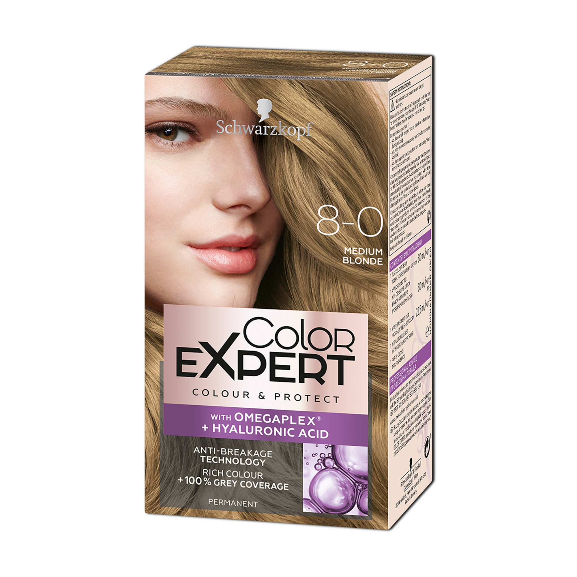 

Стійка крем-фарба для волосся Color Expert 8-0 Середній блондин, з гіалуроновою кислотою, 142.5 мл