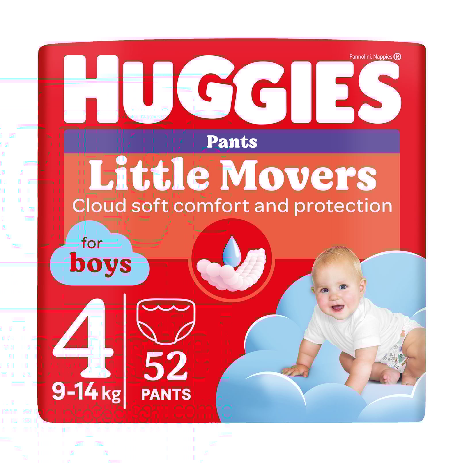 

Підгузки-трусики Huggies Little Movers Pants для хлопчиків, розмір 4 (9-14 кг), 52 шт