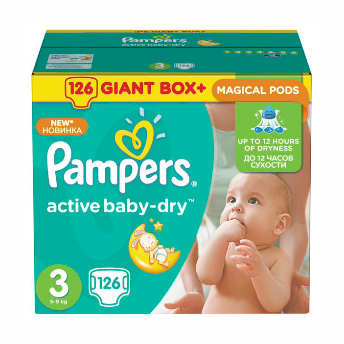 

Підгузки Pampers Active Baby-Dry Midi дитячі розмір 3, 5-9 кг, 126 шт