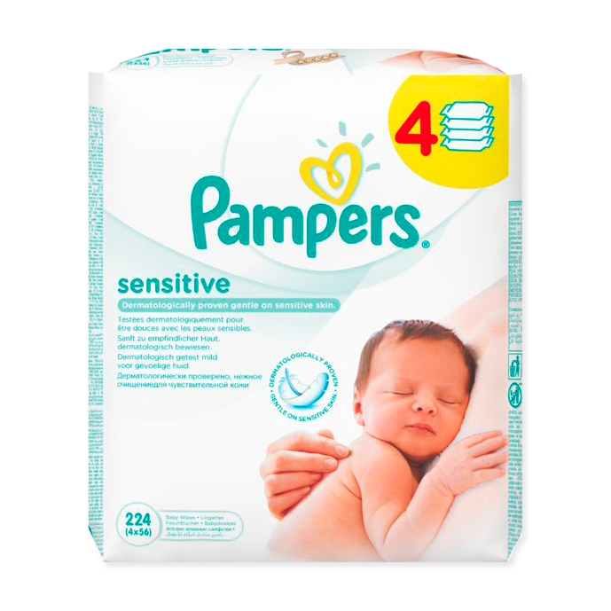 

Дитячі вологі серветки Pampers Sensitive змінний блок, 4*56 шт
