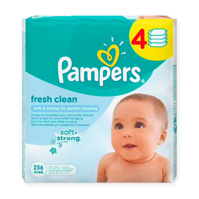 

Вологі серветки PAMPERS Fresh Clean дитячі змінний блок 4х64 шт