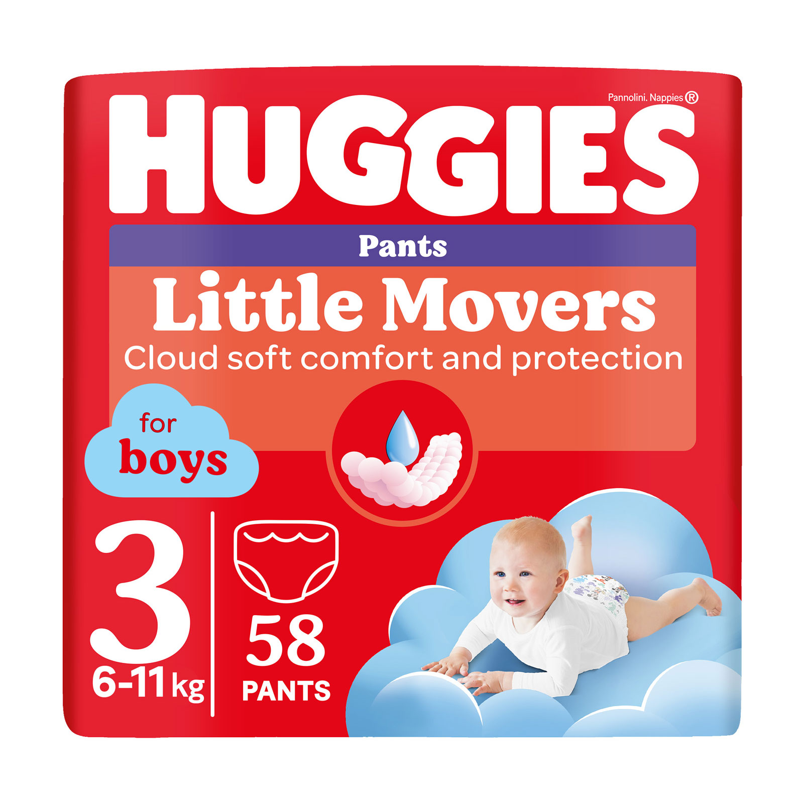 

Уцінка! Підгузки-трусики Huggies Little Movers Pants для хлопчиків, розмір 3 (6-11 кг), 58 шт
