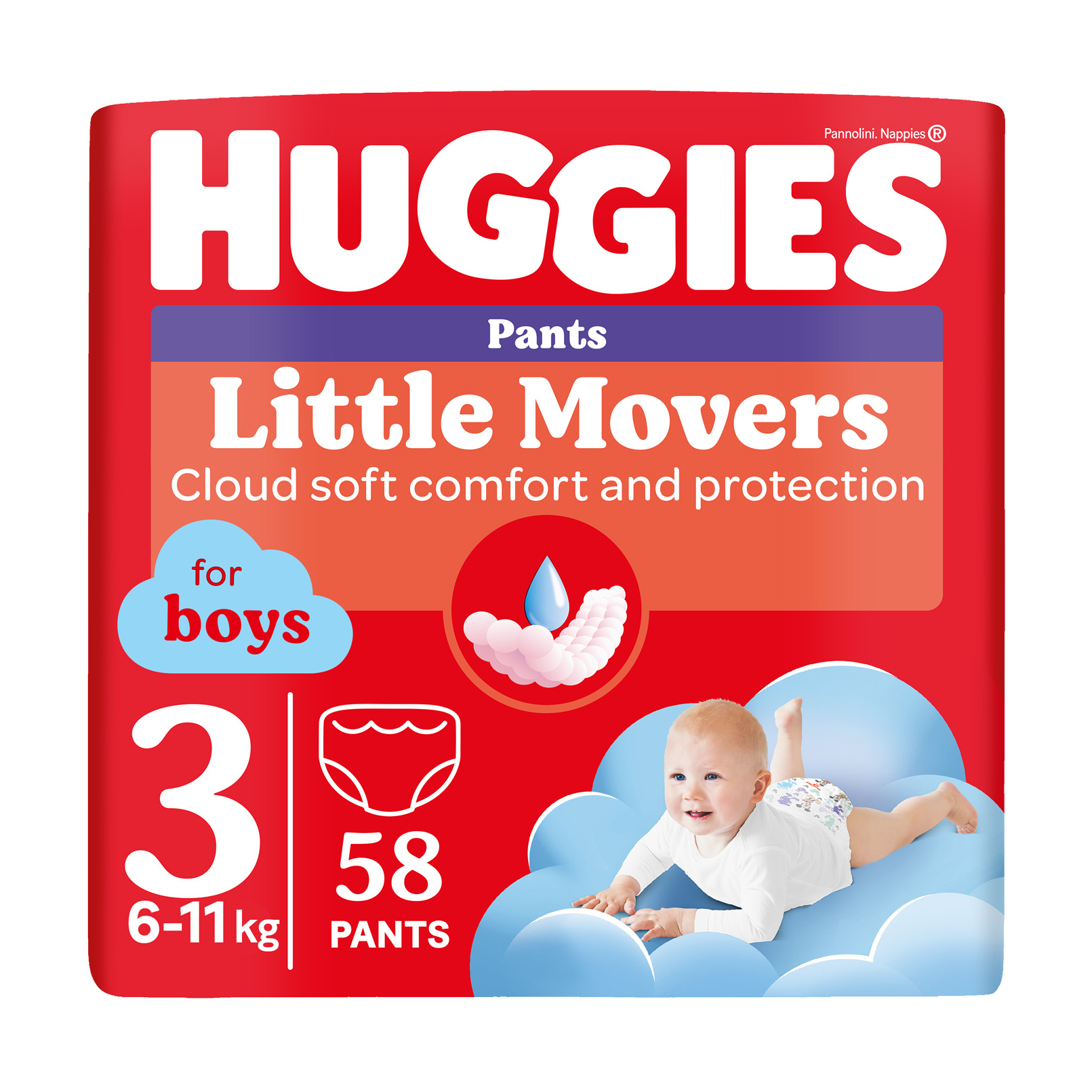 

Підгузки-трусики Huggies Little Movers Pants для хлопчиків, розмір 3 (6-11 кг), 58 шт