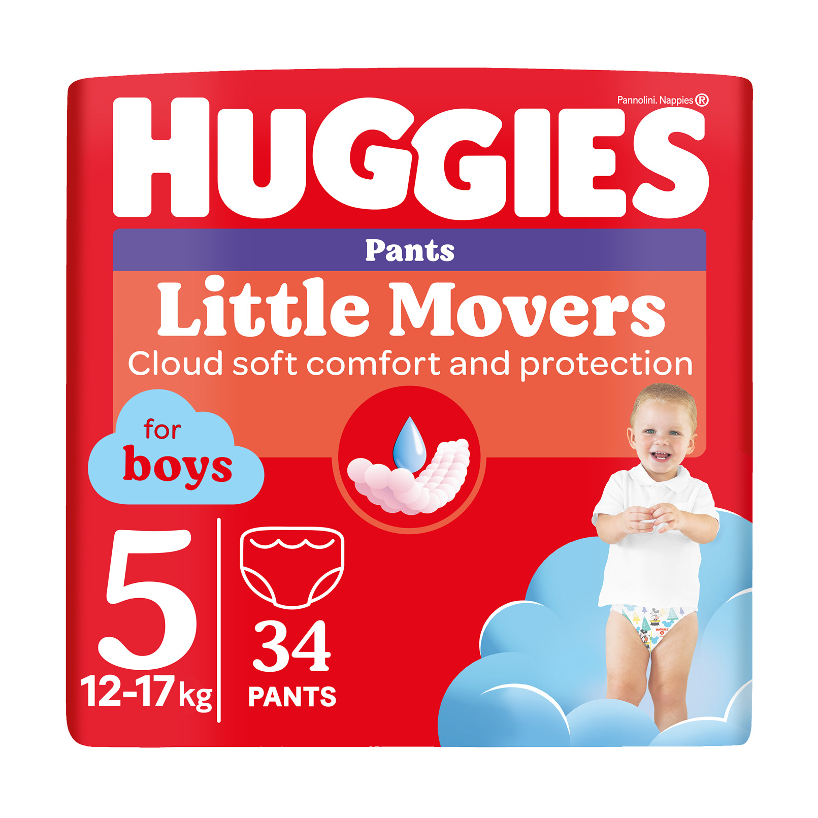 

Підгузки-трусики Huggies Little Movers Pants для хлопчиків, розмір 5 (12-17 кг), 34 шт