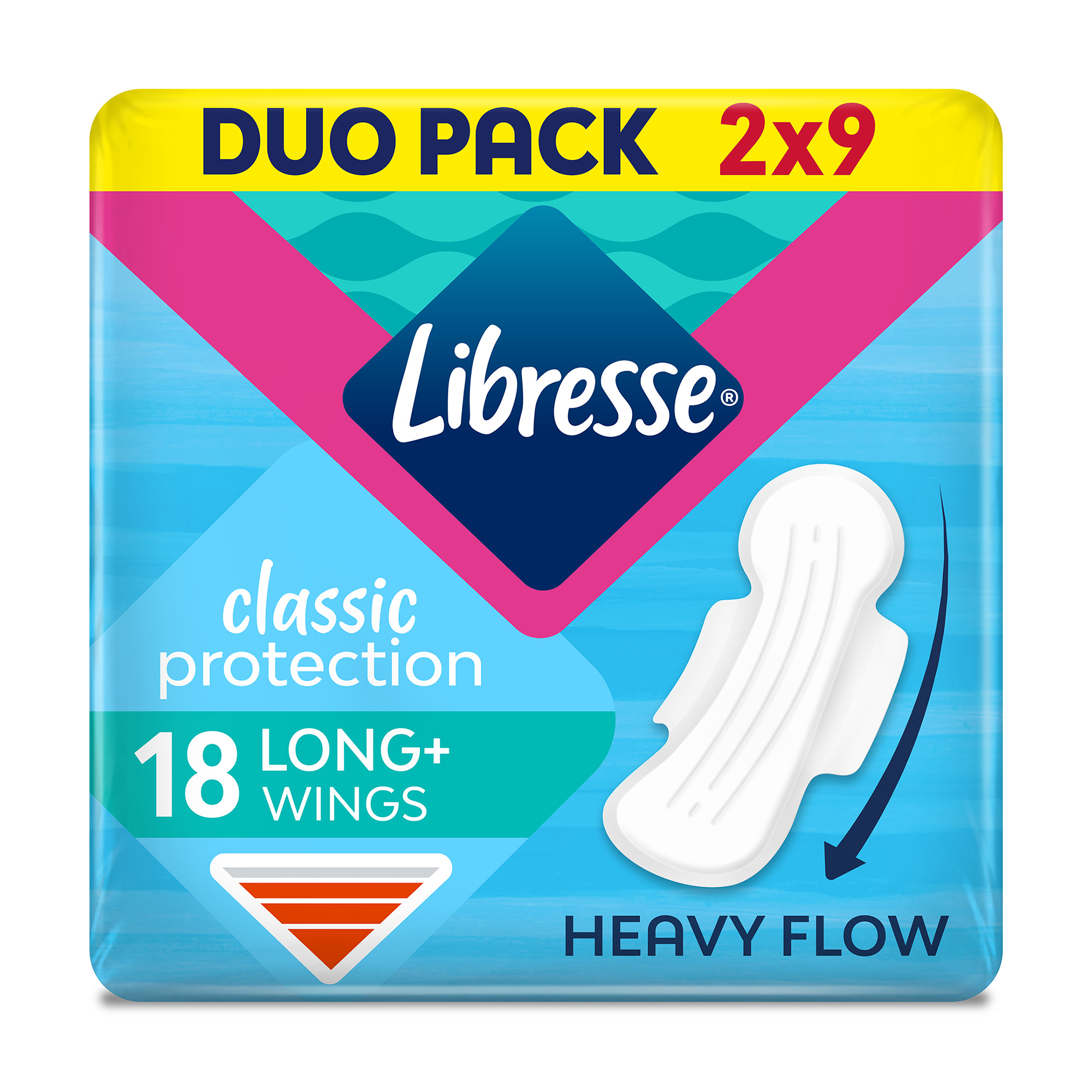 

Гігієнічні прокладки Libresse Classic Protection Long+ з крильцями, 18 шт