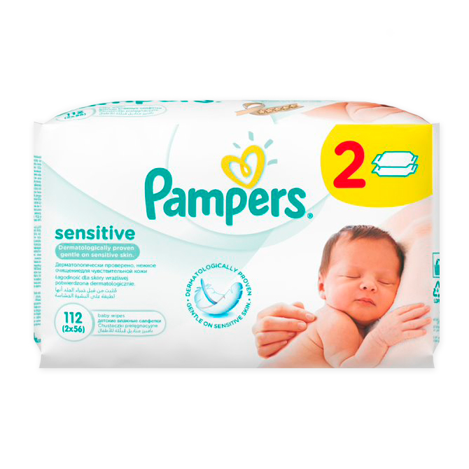 

Вологі серветки PAMPERS Sensitive дитячі змінний блок препак короб 2Х56 шт