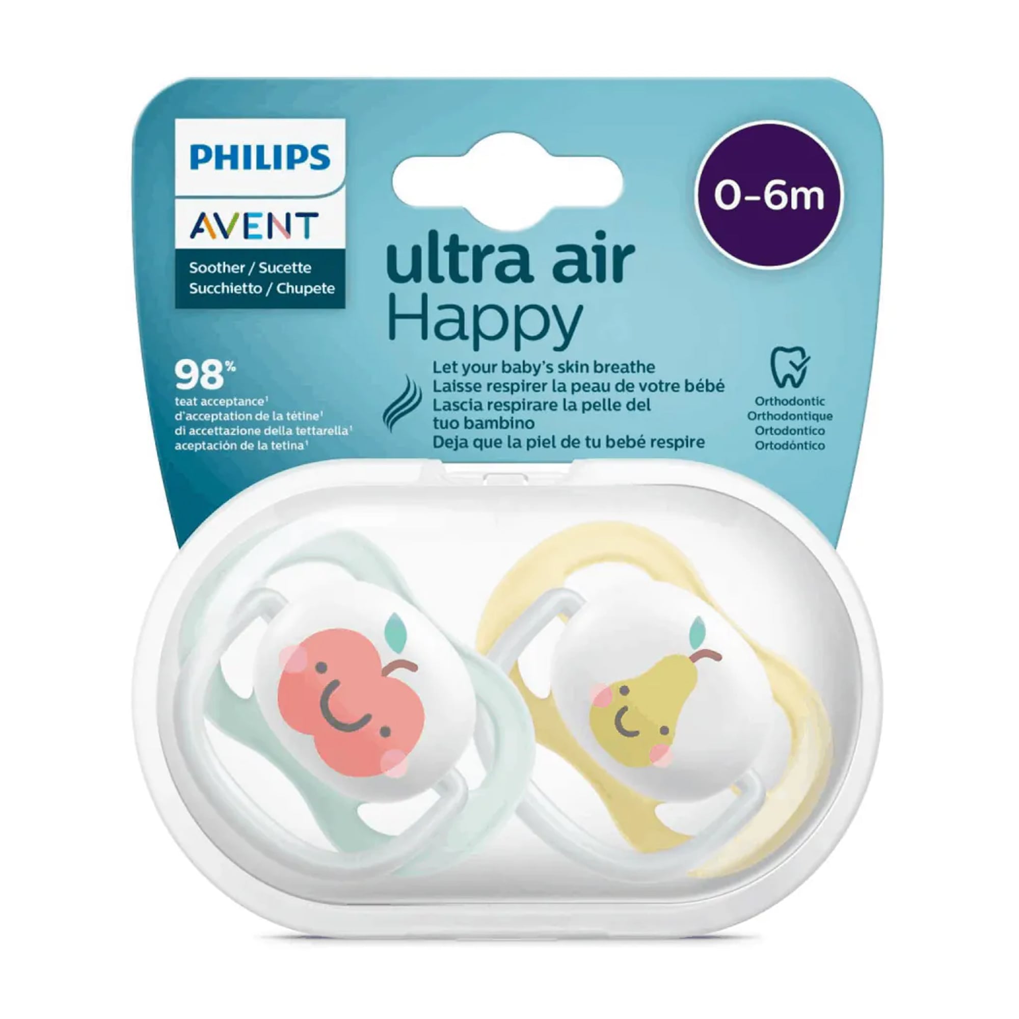 

Пустушка AVENT Ultra Air 0-6 місяців, жовта з блакитним, 2 шт (SCF080/23)